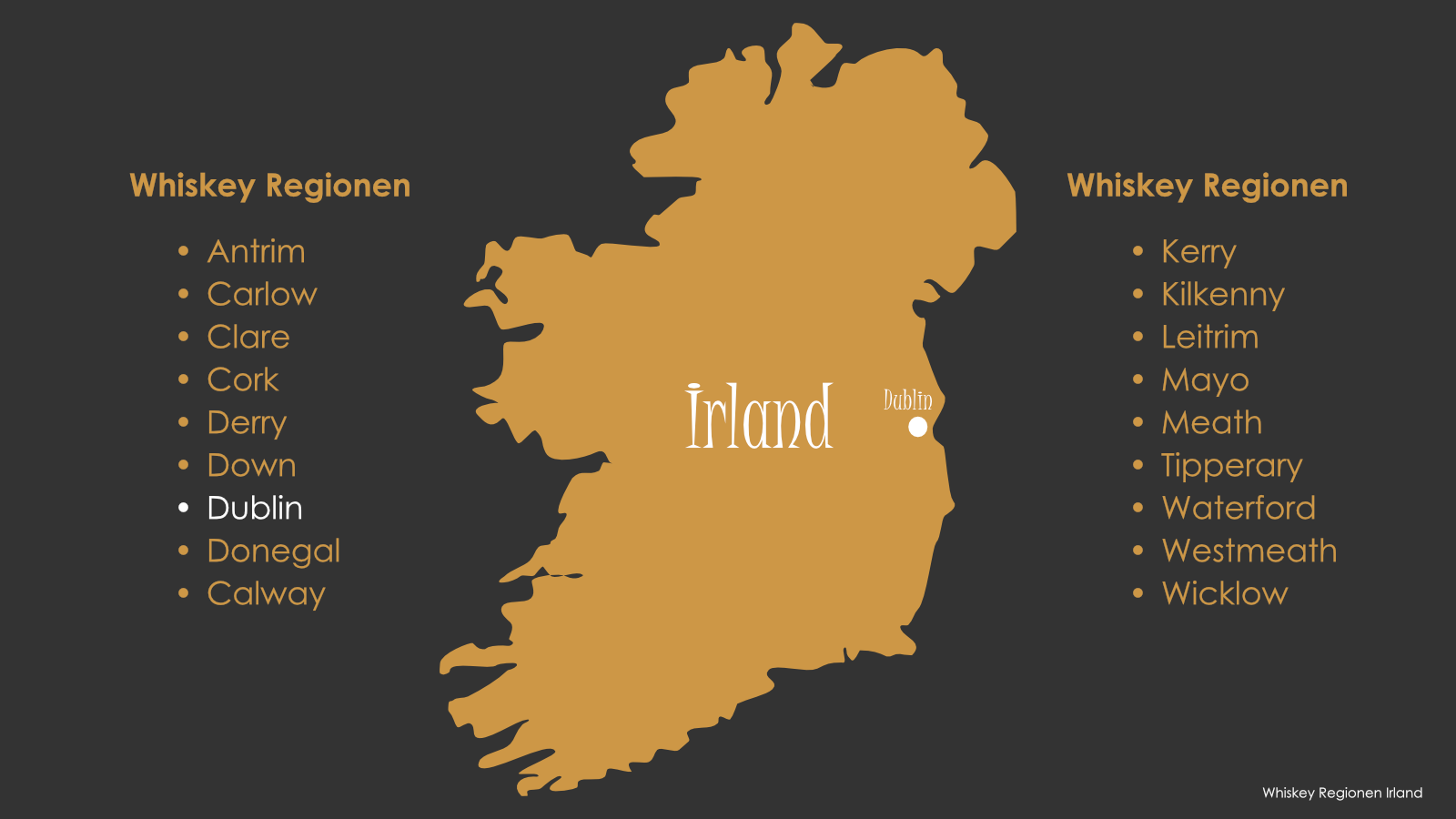 Whiskey Region Dublin / Irland Karte
