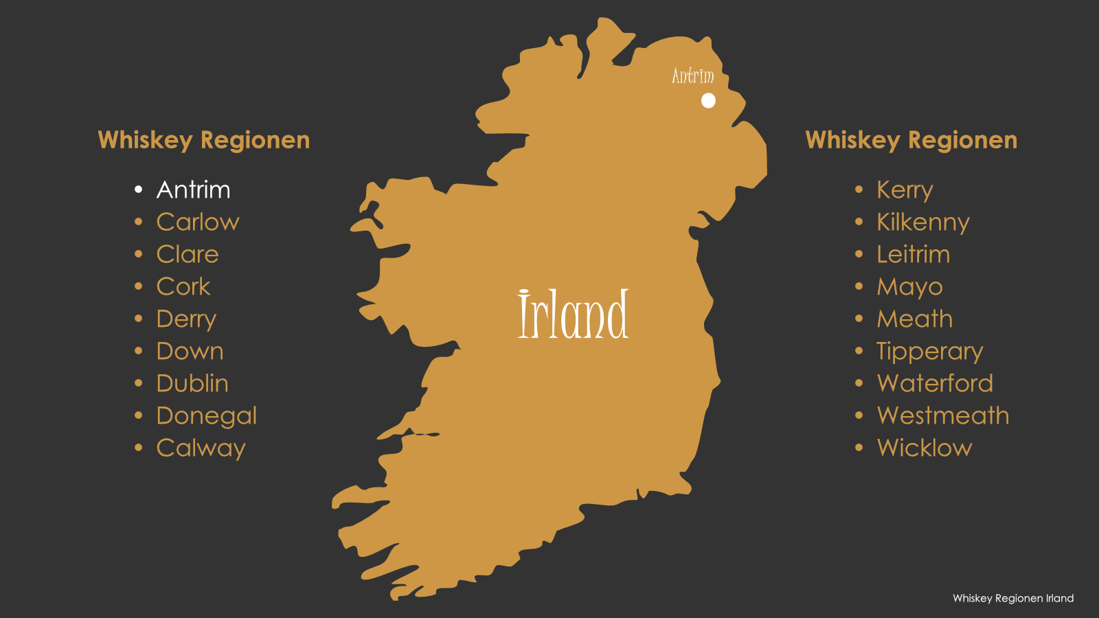 Whiskey Region Antrim / Irland Karte.